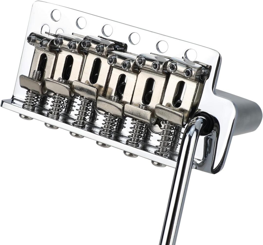 10.5mm Electric Guitar Bridge Chrome 6 Point tremolo bridge Stainless Steel Vintage Saddles Plate Zinc Alloy Block Compatible with 6 String Start Electric Guitar Replacement Parts