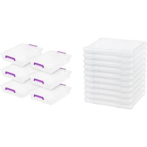 IRIS USA 6 Quart Clear Plastic Storage Bins with Lids and Portable Project Cases (10 Pack) (Violet)