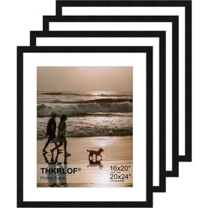 20x24 Picture Frame Set of 4, Wooden Poster Frames with 16x20 Mat for Wall Display,Black, 20x24 in - 4P