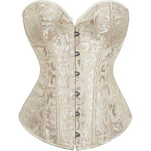 Alivila.Y Fashion Womens Vintage Floral Denim Overbust Corset Bustier Top (Large, Cream)