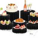 8Pack Buffet Risers Display Stands Foldable Food Risers for Buffet Table Tall Cake Cupcake Stands Cardboard Cylinder Stand Dessert Table Display Set for Catering Jewelry Wedding Party Decor (Black)