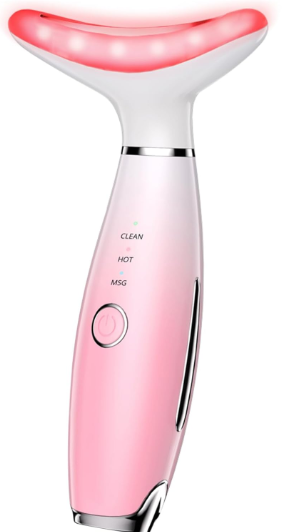 Dopsikn 7 Color Galvanic Machines  Red Light Therapy for Face and Neck, Face Massager Tool for Wrinkles, Double Chin, Vibrating Facial Massager with Thermals, Pink