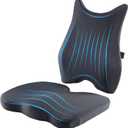 Seat Cushion & Lumbar Support Pillow: Memory Foam Chair Pad Back Cushion for Office Chair Car Seat Wheelchair Travel, Reduce Tailbone Pressure and Improve Comfort, Orthopedic Sciatica Hip Pain Relief, Black