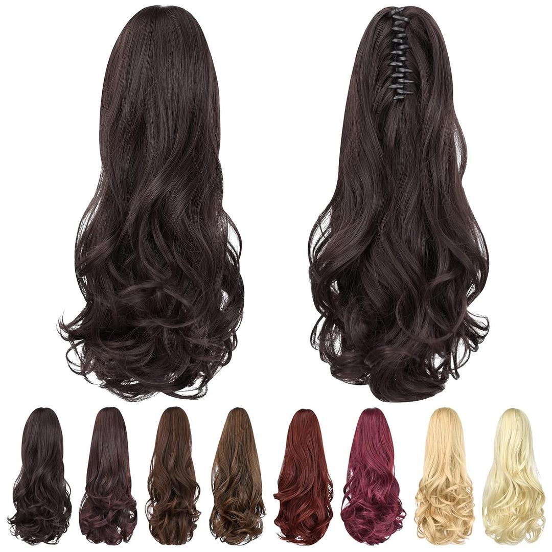 ponytail extension,16" claw clip hair extensions ponytail short curly hair ponytail Extension Natural Looking Synthetic Hairpiece for Women Black brown