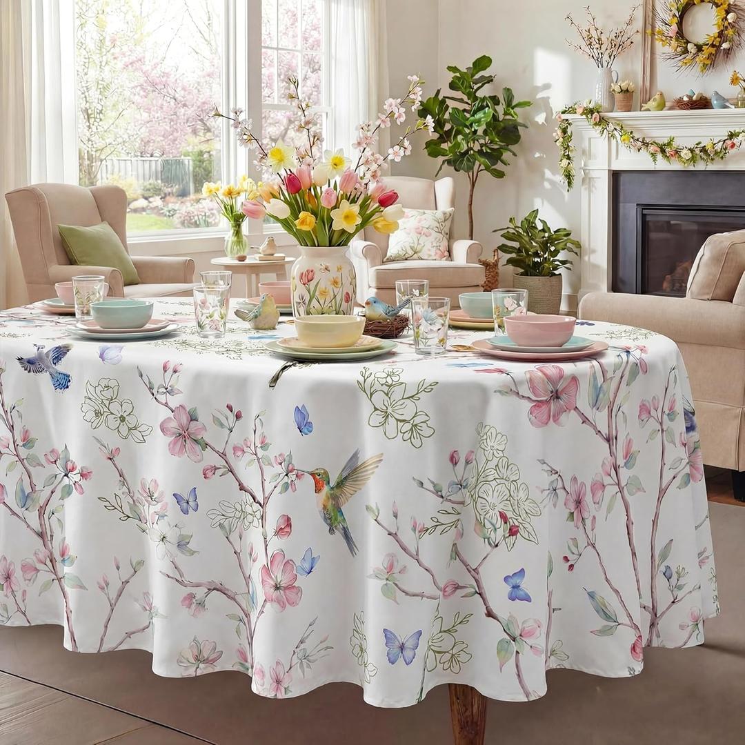 Spring Tablecloth Oval 60x84 Inch, Spring Birds Branch Floral Decorations for Home Table Cloth Rectangle Summer Decor Tablecloths Polyester for Picnic Party Dinner