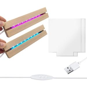 2Pcs 7 Colors 6" Wood LED Light Base with Blank Acrylic Sheet Clear Cast Plexiglass for LED Light Base Signs DIY Display Projects Craft