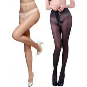 PERAMBRY Womens Suspender Tights Sexy Lace Garter Belt Shiny Sheer Pantyhose Mock Stockings 15 Denier (One Size, 1pcs Black & 1pcs Beige)