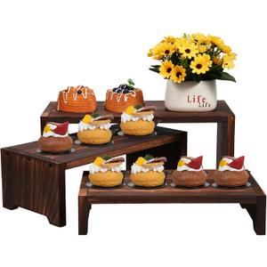 3-Tier Wooden Cupcake Stand & Display Risers, for Food Desserts & More, Sturdy & Reusable (Brown)