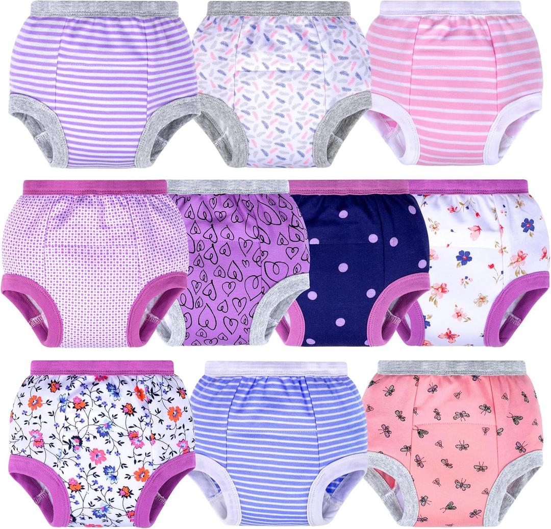 BIG ELEPHANT Potty Training Underwear - 10 Pack, 100% Cotton Absorbent Unisex Toddler Pee Pants for Boys Girls (2T, Floral Series)
