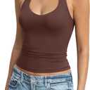 EasyGala Womens Double Lined Halter Tank Tops Backless V Neck Sleeveless Shirts Sexy Going Out Tops Summer Trendy 2026 (Brown, S)