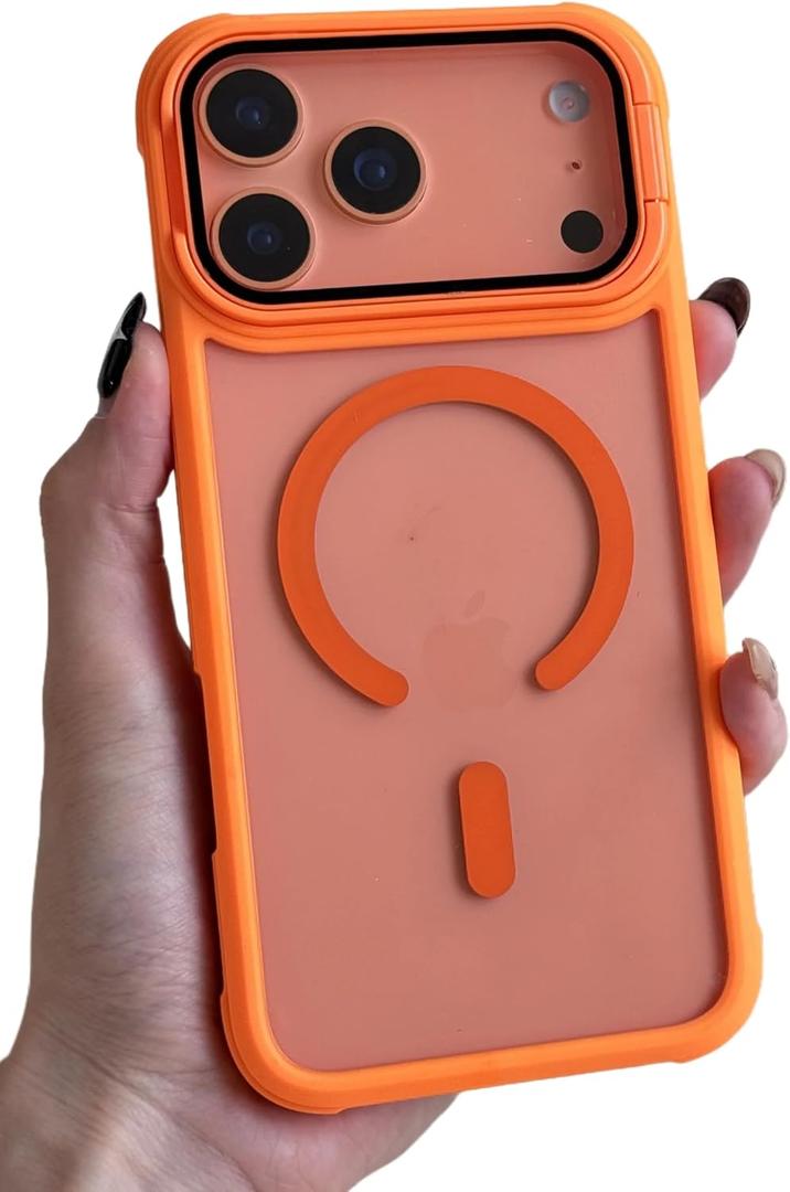 Glass Lens Protection Stand Case for iPhone 11 Pro Max Max Plus Magnetic Shockproof Holder Cover(for iPhone 11 Pro Max/Orange)