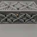 VinneGenzz Decorative Boho Storage Baskets with Lid Bohemian Macrame Jewelry Box Handmade Natural Cotton Rope Woven Bins Memory Keepsake Photo Makeup Organizer Shelf Container (Gray, Small)