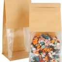 QTLCOHD 100 Pcs Bakery Bags with Window - 5.1 x 4.3 x 11 Inch Tin Tie Tab Lock Small Paper Bread Bags for Homemade Bread, Cookie, Pastry, Loaf, Treat Packaging, Brown | Tin Tie Tab Lock