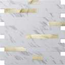 Art3d 10-Sheet Peel and Stick Backsplash Tile for Kitchen Bathroom Fireplace Laundry Room in White Slate with Gold Studded (13.4" x 11.8")