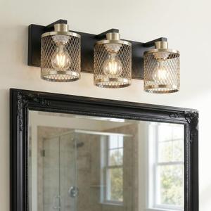 Bathroom Light Fixtures Black and Gold Vanity Lights 3 Lights Farmhouse Bathroom Vanity Light Vintage Design Wall Sconces Lighting for Mirror Attic Corridor Cellar Wall Lamps