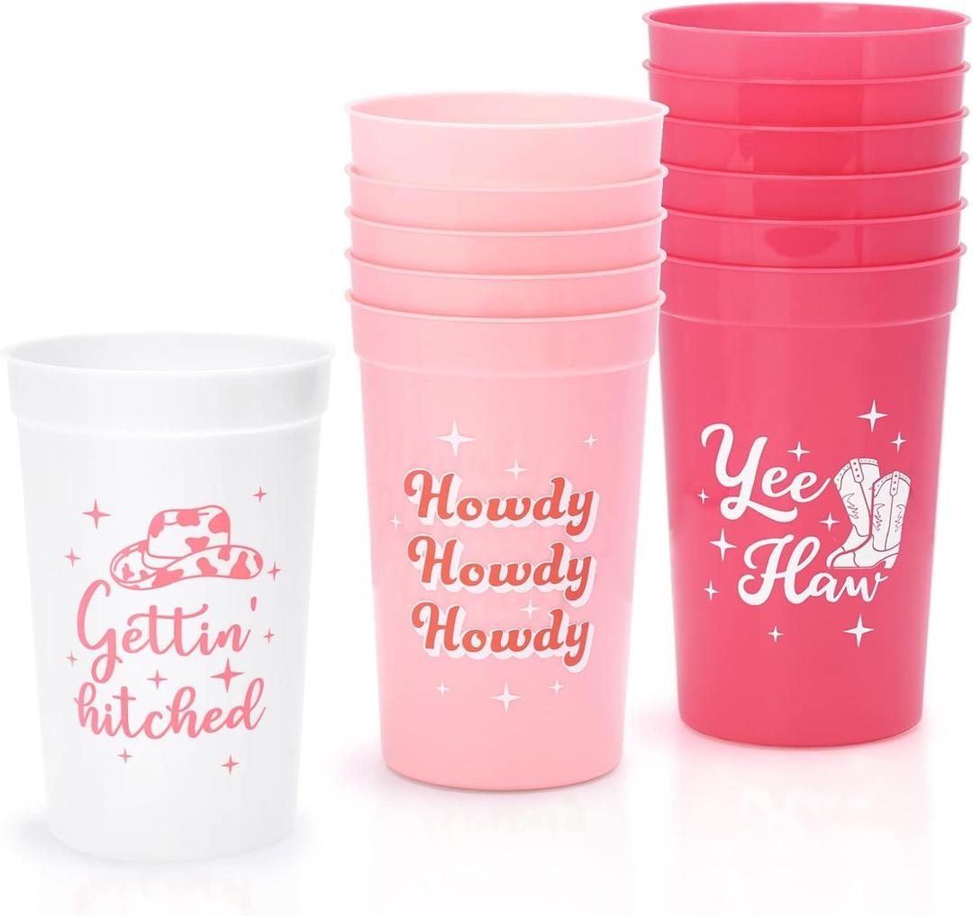 Tuitessine 12-Pack Disco Cowgirl Bachelorette Party Cups Reusable Girls Trip Stadium Plastic Cup Cute Drinking Cups for Western Bridal Shower Party Supplies Wedding Engagement Favor(22 oz)