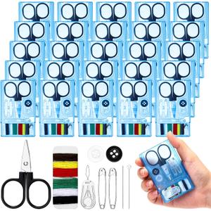 Knitgrip 25 Boxes Mini Travel Sewing Kit Quick Fix Sewing Kits Bulk Basic Portable Pre Threaded Needle Emergency Repair Tool for Adults DIY Handcraft Wedding Gifts Beginner Traveler Home Hotel (Blue)