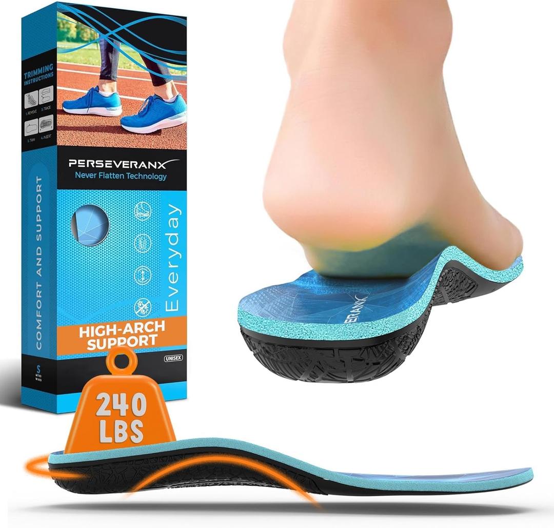 NASA Grade Plantar Fasciitis Insoles  High Arch Support Insoles Men Women - Shoe Insoles for Plantar Fasciitis Relief - Absorb Shock & Relieve Flat Foot Pain - Orthotics Inserts for Work & Standing (XS (Men 4.5-6.5/Women 5.5-7.5))