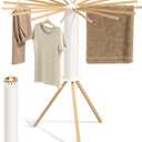 SONGMICS Clothes Drying Rack Foldable, Rotary Tripod Laundry Drying Rack, Rotatable Portable Floor Standing Clothes Airer, Laundry Room Balcony, 16 Pull-Out Wood Arms, Natural Color ULLR530YW01, 16 Poles