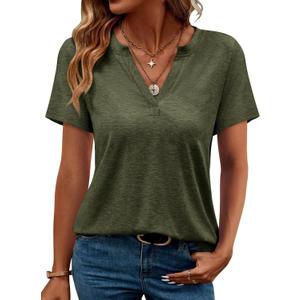 TICTICMIMI Women's V Neck Summer Tops Casual Short Sleeve T Shirts Basic Loose Fit Dressy Tees, Army Green,Large 