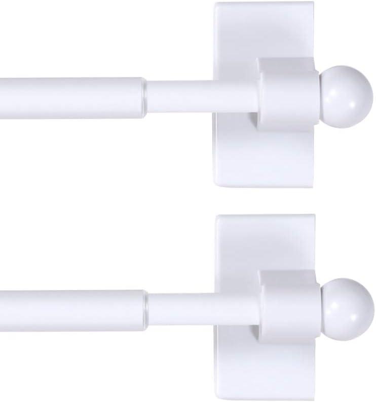 H.VERSAILTEX 2 PACK Magnetic Curtain Rods for Metal Doors Top and Bottom Multi-Use Adjustable Appliances for Iron and Steel Place, Petite Ball Ends, 16 to 28 Inch, 1/2 Inch Diameter, White (16-28 Inch 2 Pack, White)