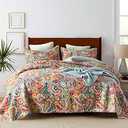 VISIMISI Cotton Bedspread Quilt Sets, Reversible Bedding Coverlet Sets Comforter, Gorgeous Red Floral Paisley Bedspread, Queen Size