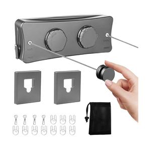 Retractable Clothesline Indoor & Outdoor, 16.7 Ft Non-Sagging Double Clothes Line, Retracting Heavy Duty Clothes Drying Laundry Line, Wall Mounted Space-Saving Stainless Steel Line