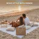Extra Large Picnic Blanket 102x71 for 6-8 Adults, Boho Beach Blanket with Fringe, Oversize Foldable Outdoor Mat for Camping, Park, Lawn, Travel, Photoshoot & Aesthetic Decor
