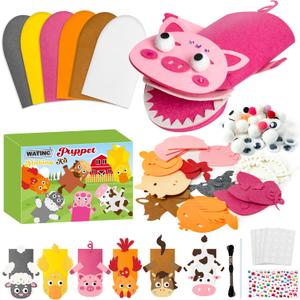 WATINC 6Pcs Hand Puppet Making Kit, Art Craft Felt Sock Puppet Toys, Creative DIY Make Your Own Pompoms Wiggle Googly Eyes Storytelling Role Play Party Supplies Gift for Girls Boys (Farm Animals)