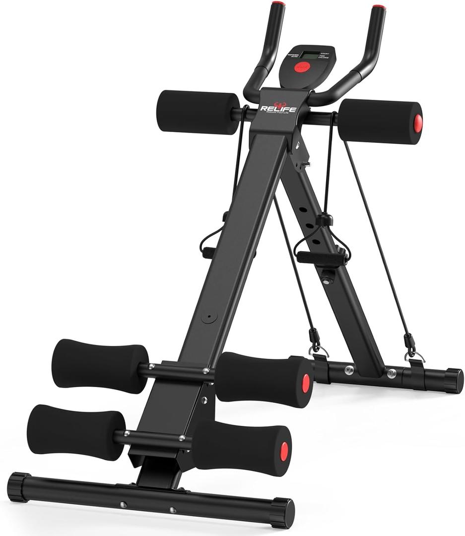 RELIFE REBUILD YOUR LIFE AB Workout Machine Adjustable Ab Trainer Machine Foldable Ab Cruncher Strength Training Equipment for Home Gym, Full Body Workout Equipment 440 LBS