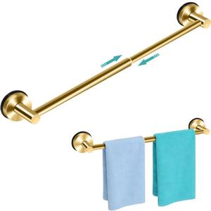 MGahyi No Drill Suction Cup Towel Bar, Adjustable Extendable Stainless Steel Towel Rack, Heavy Duty Suction Bathroom Towel Holder for Tile, Glass Door, Shower Wall & Balcony (1, Gold, 14.6-24Inch)