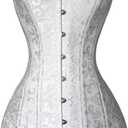Charmian Women's 26 Steel Boned Brocade Long Torso Hourglass Body Shaper Corset White X-Small