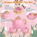 Wooden Tea Party Set for Little Girls, Toddler Girl Gifts Princess Tea Time Toys, Wooden Tea Set Food Dessert, Kids Kitchen Pretend Play, Birthday Valentines Day Gifts for Girls Age 2-5 Years Old