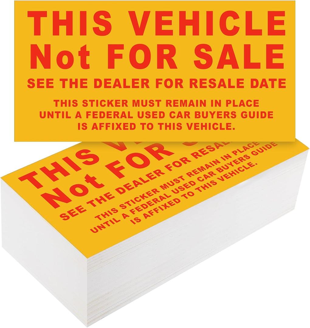 200 Pcs Car Dealership Supplies This Vehicle Not for Sale Stickers Car Dealer Yellow and Red Lettering Decal Adhesive Compliance Sticker for Vehicle Window, 6 x 3 Inches 200 Pcs Car Dealership Supplies This Vehicle Not for Sale Stickers Car Dealer Yellow and Red Lettering Decal Adhesive Compliance Sticker for Vehicle Window, 6 x 3 Inches