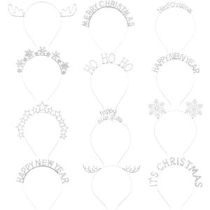 Yunlly 12 Pcs Christmas Headbands Set Rhinestone Xmas Headbands Cute Reindeer Antler Snowflake Star Headpiece Christmas Happy New Year Holiday Party Accessories for Women Girls (Silver)
