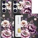 Compatible for Samsung Galaxy S23+ Plus Case with Card Holder Cute - Kawaii Design Military-Grade Drop Protection Rugged Wallet Cases for Women (Black Pink Roses Flowers)