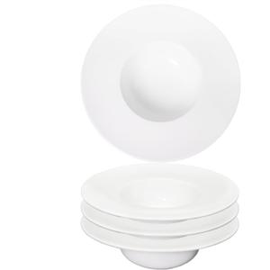 Soup Bowl, Soup Plate with Rim 12 oz, Pasta Bowl Set of 4, White Shallow Bowl Plate, Ceramic Wide Rimmed Soup Bowl, Best choice for high-end restaurants, hotels, and foodies, 8.86 Inch