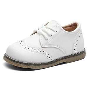DADAWEN Toddler Boys Girls Dress Shoes - Comfort Oxford Shoes for Wedding, Church, School Uniform - Lace Up Loafer Flats (Little Kid) White (US Size 6 M)