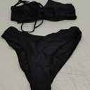 Meetall Women's High Cut String Triangle Bikini Set Swimsuits Sexy Bathing Suits 2 Piece (Medium, Black)