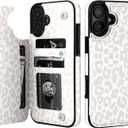 HAOPINSH for iPhone 16 Plus Case Wallet with Card Holder, White Leopard Cheetah Pattern Back Flip Folio PU Leather Kickstand Card Slots Case for Women Girls, Double Magnetic Clasp Shockproof Case 6.7"