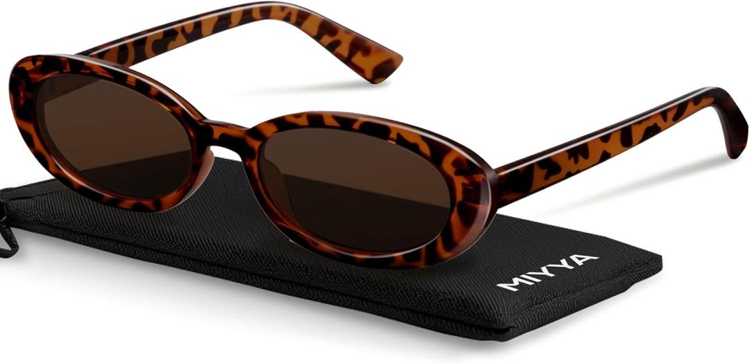 miyya Trendy Polarized Sunglasses Women, Oval Sunglasses for Women Men, Retro Sun Glasses for Women 2024, UV Protection (Tortoise/Brown)