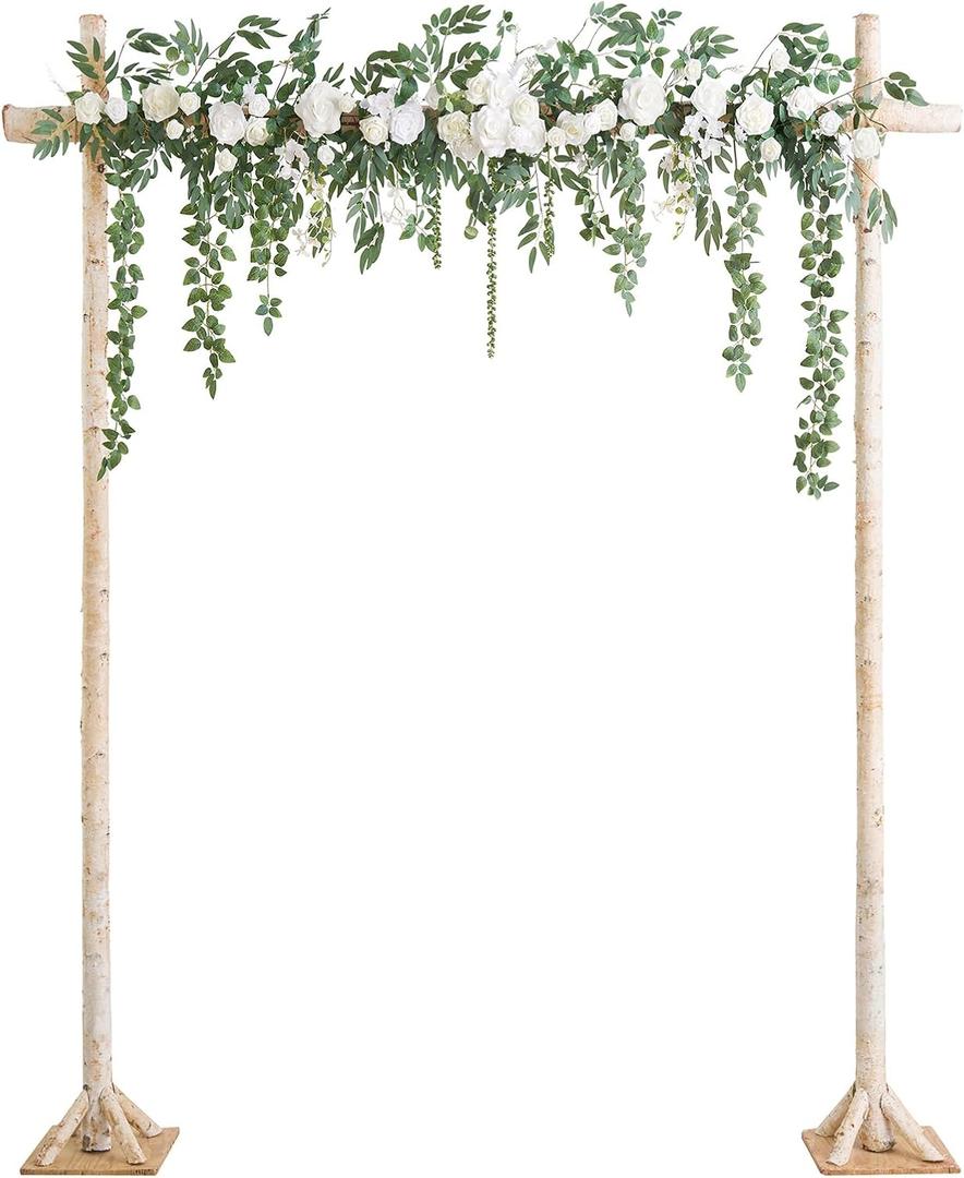 Ling's moment Backdrop Floral Garland 6.5FT Artificial Wedding Arch Flowers Sage Green Decor, White Ceremony Reception Hanging Eucalyptus Rose Arbor Arrangement Outdoor Party Swag Home Decorations