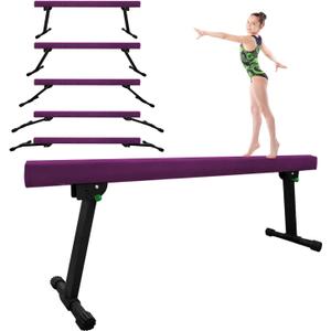 Sealoha 8ft Ultrasimple Adjustable&Foldable Balance Beam,High-Low Floor Beam Suede Gymnastics Equipment,No Tool Require, Gymnastics Beam for Training&Professional HomeTraining (Length: 8FT & Height: 7''-31'', Purple)