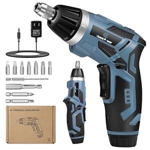 C P CHANTPOWER Cordless Electric Screwdriver Set6+1 Torque Gears,1/4'' Hex Self-Lock Chuck, 4V Rechargeable lightweight Screwdriver with 11 pcs Accessories, Flashlight
