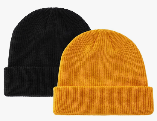 ZOORON 2 Pack Beanie for Women Men Ski Watch Cap Cuffed Plain Skull Knit Hat Soft Fisherman Winter Hat, Black And Burt Orange