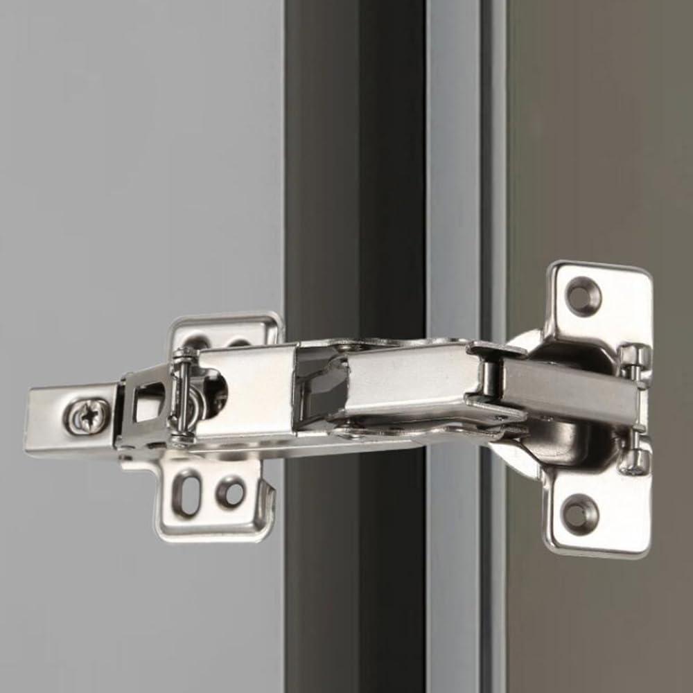 180 Degree Hinges Frameless Cabinet Doors Hinges Concealed Hydraulic Adjustable Mounting Hinges Soft Closing Nickel-Plated Steel Buffer Dampers for Wardrobe,1 Pair (Full Overlay)