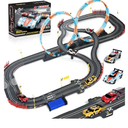 2-in-1 Slot Car Race Track Set with 4 High-Speed Cars, Electric Track, Dual Racing Game with 2 Controllers, Circular Overpass Design Featuring Flash Tracks. Toy Gift for Boys Kids Ages 4-6 6-8 8-12