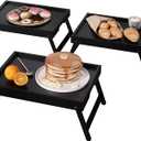 VERTORGAN 3 Pack Bamboo Bed Tray Table with Folding Legs, Breakfast Trays, Serving Tray, Laptop Tray for Working, Food Snack Tray for Bed and Sofa(Black)
