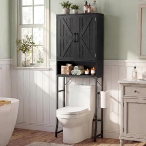 Over The Toilet Storage Cabinet,23.6" W Bathroom Organizer, Black, Farmhouse 23"