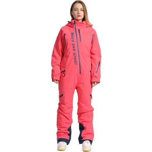 Women One Pieces Ski Suits Waterproof Warm Insulated Ski Jumpsuit Removable Hood Snowsuit for Snow Sport (X-Large, Pink)